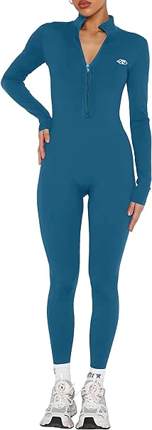 Photo 1 of CTU Womens Yoga Jumpsuit Sexy-Long Sleeve V Neck front Zipper Bodycon Pant Party Clubwear Rompers xl