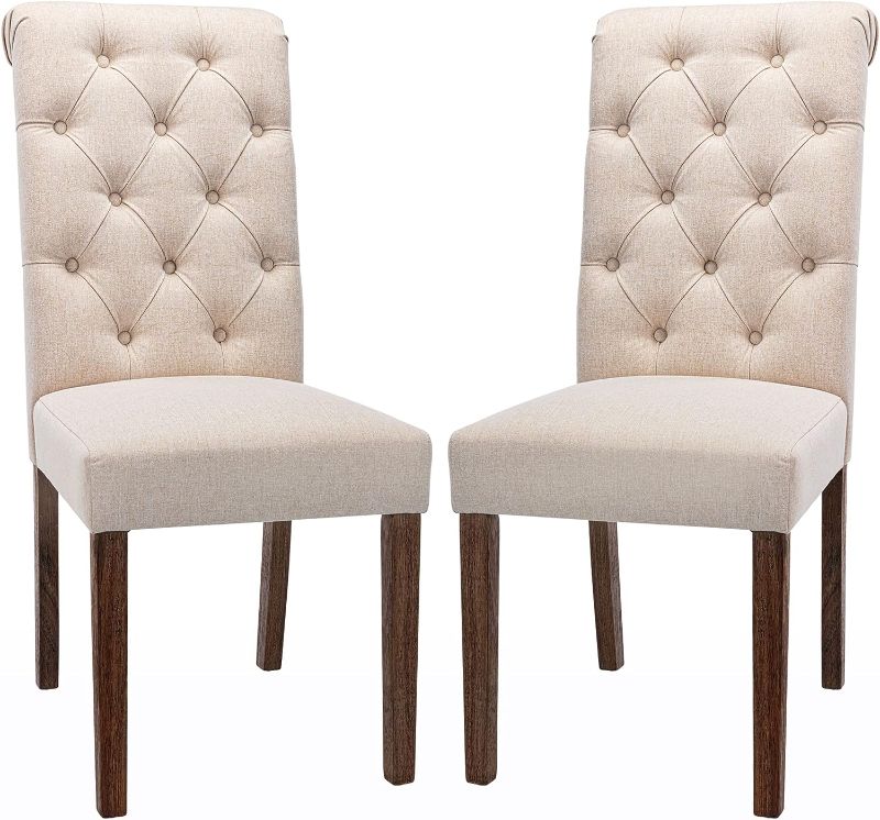 Photo 1 of COLAMY Tufted Dining Room Chairs Set of 2, Accent Parsons Diner Chairs Upholstered Fabric Side Stylish Kitchen Chairs with Solid Wood Legs and Padded Seat - Beige
