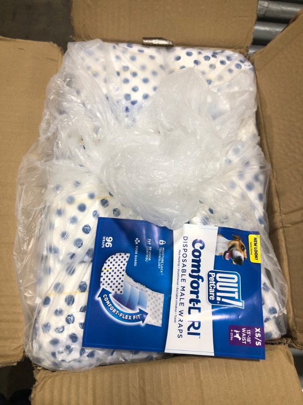 Photo 2 of OUT! Disposable Male Dog Diapers | Absorbent Male Wraps with Leak Protection | Excitable Urination, Incontinence, or Male Marking | Extra-Small/Small | 96 ct

