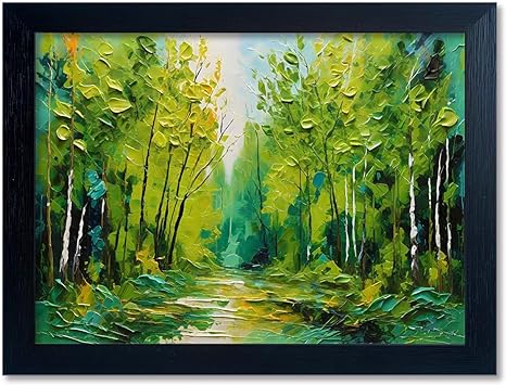 Photo 1 of Green Forest Oil Paintings Modern Landscape Picture Framed Canvas Wall Art for Bathroom Wall Decor
