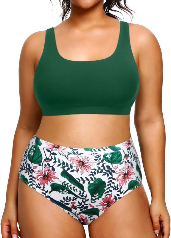 Photo 1 of Daci Plus Size Two Piece High Waisted Bikini Set Sport Scoop Neck Swimsuit Full Coverage Bathing Suit SIZE 18W

