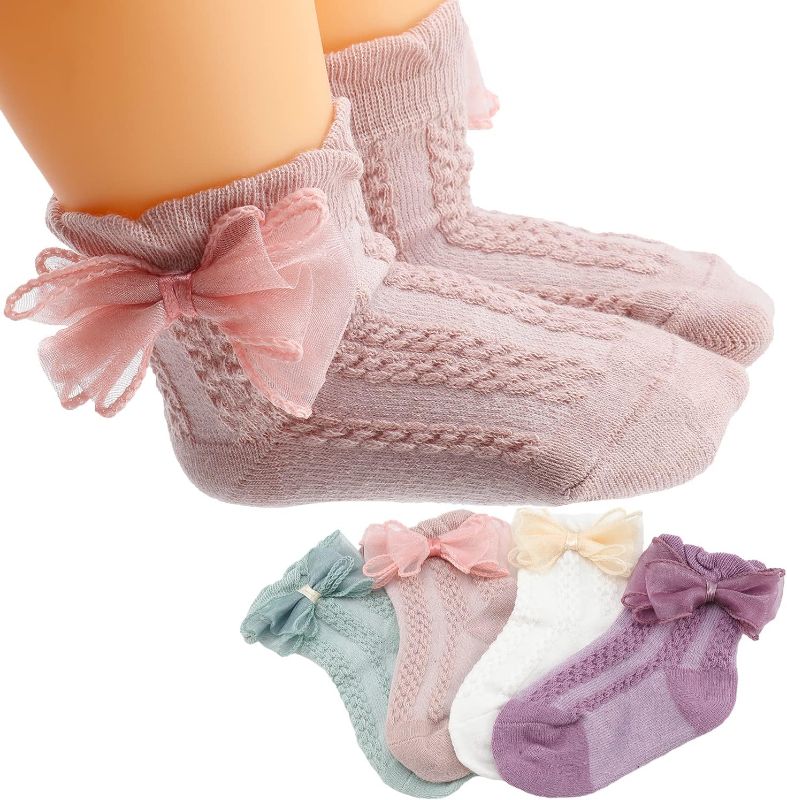 Photo 1 of ObkuJehc Baby Girl Socks Ruffle Socks for Toddler Girls Baby Girls Dress Socks Lace Ruffle Frilly Infant Toddler Girl Socks