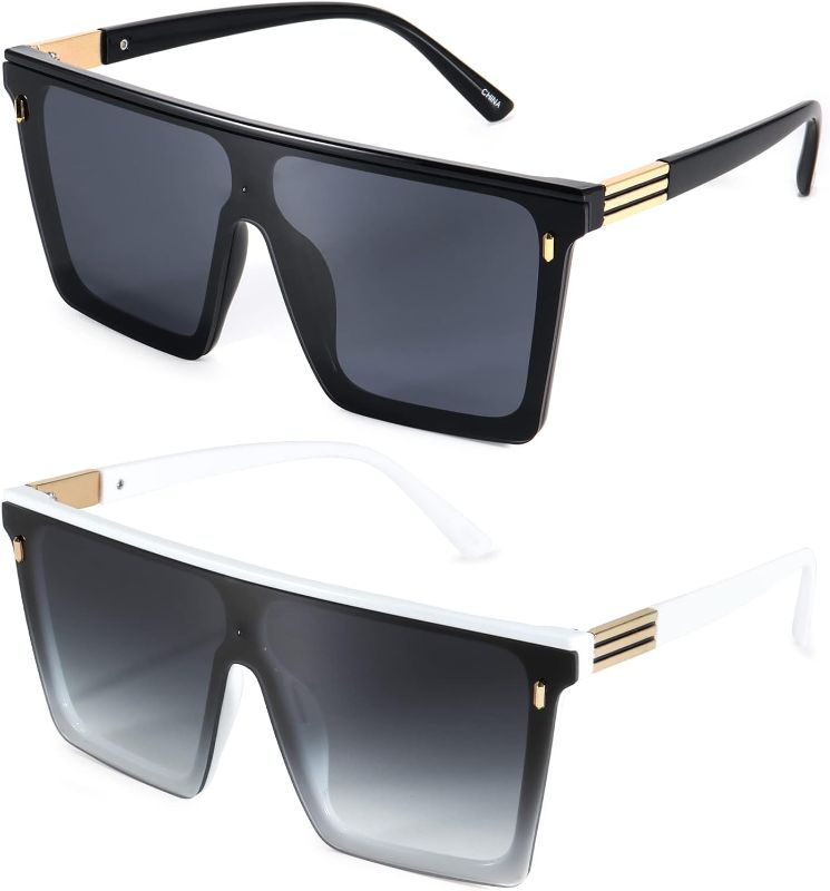 Photo 1 of Dollger Square Oversized Sunglasses for Women Men Trendy Flat Top Big Black Shades UV400 Sunnies
