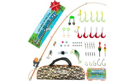 Photo 1 of Kids Fishing Pole and 66 Piece Tackle Box Kit - Durable Youth Fishing Pole with Accessories Included
