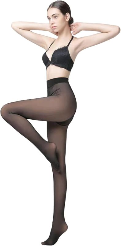 Photo 1 of 2 PACK FLORENCE IISA Fake Translucent Warm Fleece Pantyhose for Women, Faux Translucent Fleece Lined Tights Women
