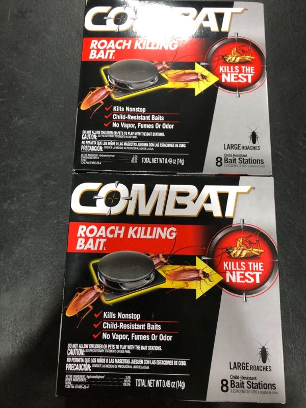 Photo 1 of 2 PACK Combat Roach Killing Bait, Roach Bait Station For Large Roaches, Kills The Nest, Child-Resistant, 8 Count each