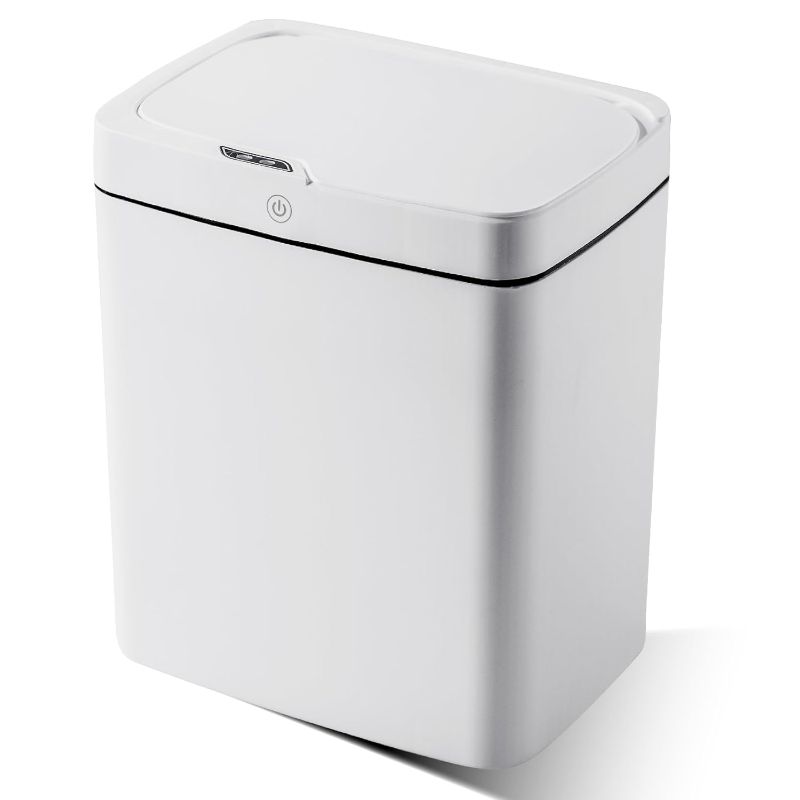Photo 1 of 13 Liter Automatic Smart Trash Can with Lids(Electronic), White Waterproof Trash Bin, Motion Sensor Garbage Basket, Narrow Plastic Odorless Rubbish Can
