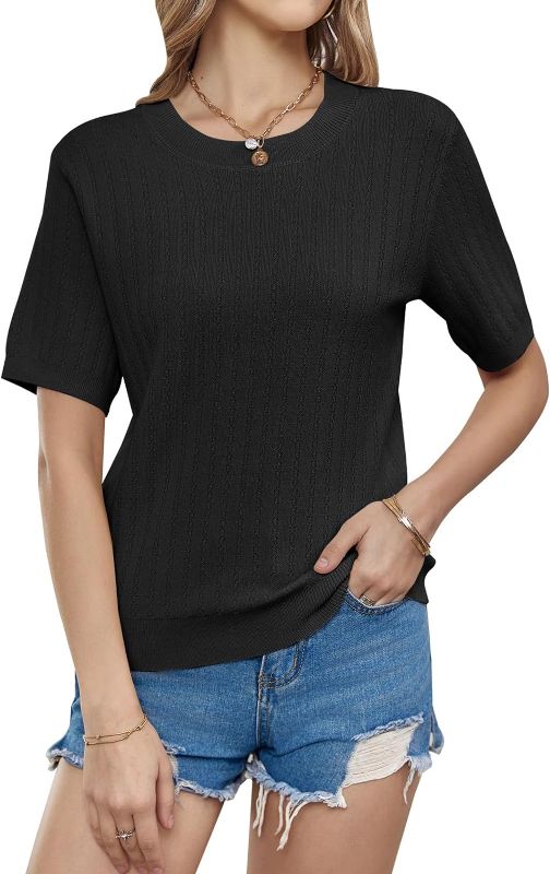 Photo 1 of Tankaneo Womens Short Sleeve Knit T Shirts 2024 Casual Summer Crewneck Basic Ribbed Sweater Tops SMALL

