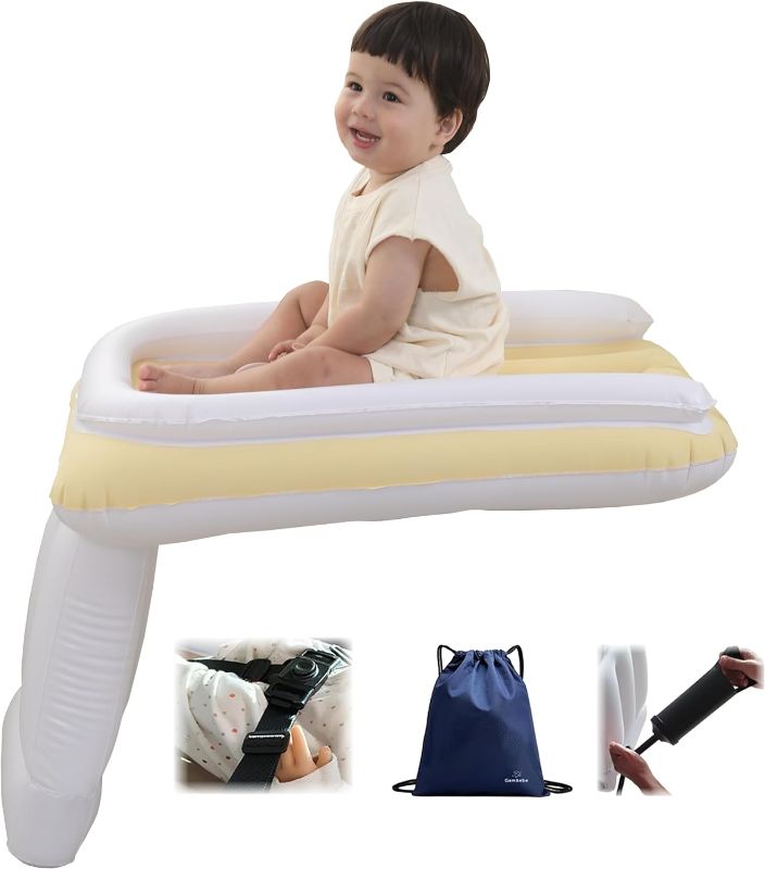 Photo 1 of Safe and Convenient Traveling with Inflatable Toddler Airplane Bed - Includes Hand Pump, Equipped with Seat Belt, Comes with Carry Bag, BPA-Free Material, Perfect for Airplane Travel (Yellow)
