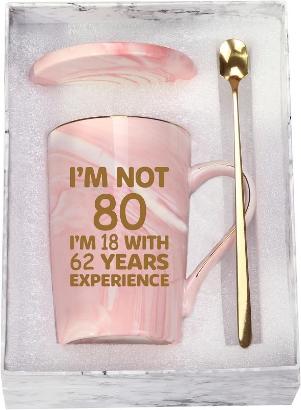 Photo 1 of 80th Birthday Gifts for Women, I’m Not 80 I’m 18 with 62 Years Experience Mug, 80th Anniversaries Gifts 80th Gifts Idea for Women Turning 80 Wife Mom Grandma Friend 14 Ounce
