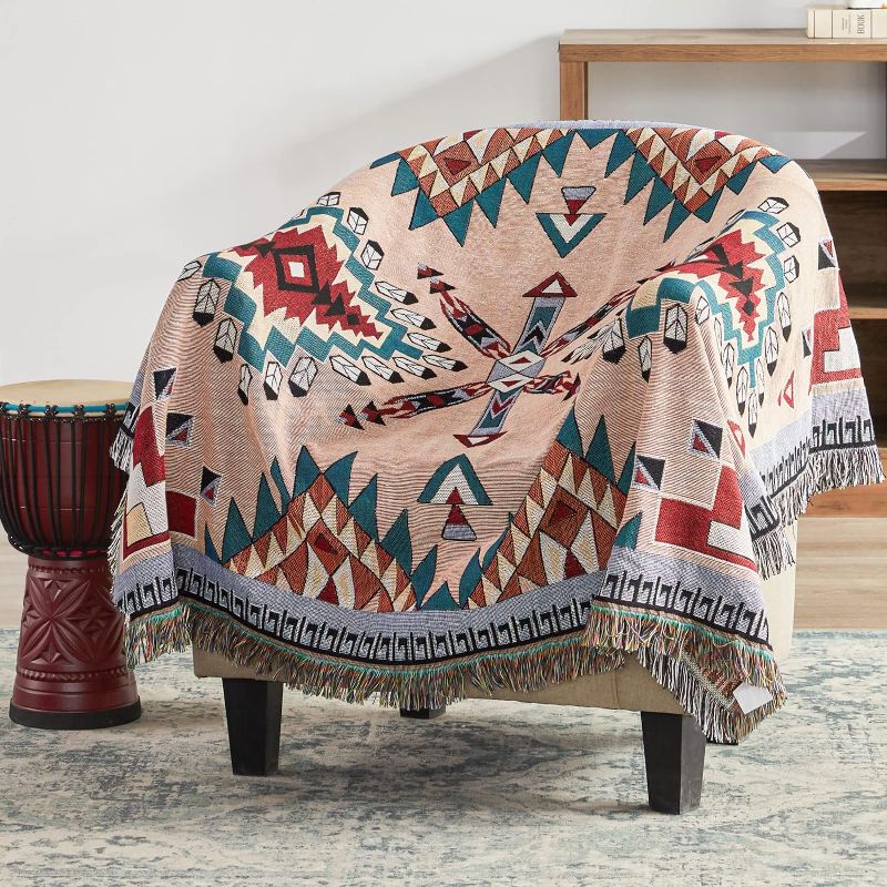 Photo 1 of Touchat Native American Blanket Boho Throw Blanket for Sofa and Bed, Mexican Decorative Farmhouse Blanket, Southwest Decor Woven Blanket, Aztec Throw Blankets Bohemian with Tassel(Brown,50×60 inch)
