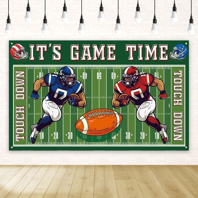 Photo 1 of Football Decorations Football Field Backdrop Touch Down Banner Football Decor Football Decorations for Home Party
