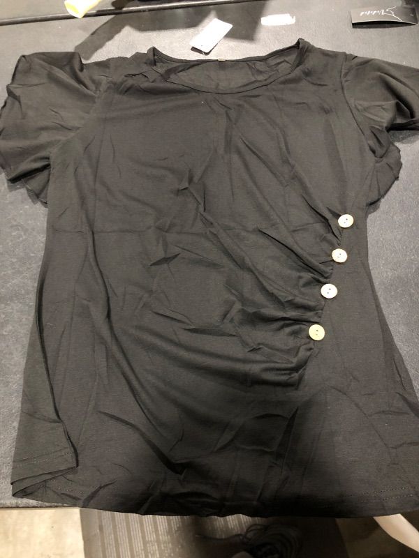 Photo 1 of WOMENS BLACK BLOUSE WITH BROWN SIDE BUTTONS SHORT SLEEVE SMALL