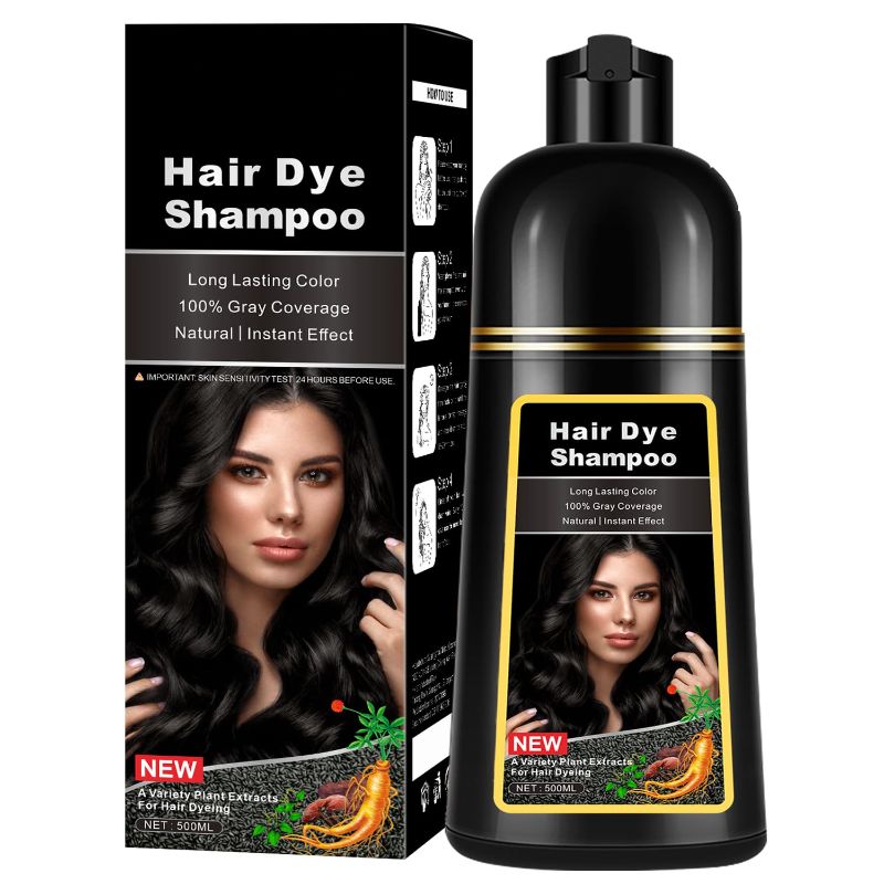 Photo 1 of IIIMEIDU Hair Dye Shampoo, 3 in 1 Hair Color Shampoo for Women Men Gray Coverage, Herbal Ingredients Black Hair Dye 500ml (KASSA Black)
