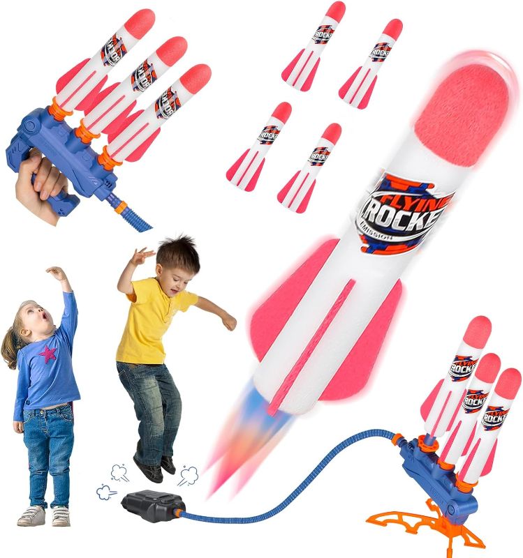 Photo 1 of KIZJORYA Rocket Launcher for Kids, 2 Flight Modes-Handheld Stomp Air Rockets, Fun Outdoor Game Toys-4 High Flying Foam Rockets, Birthday Gift for Boys Girls Toddler Ages 3+ Year Old