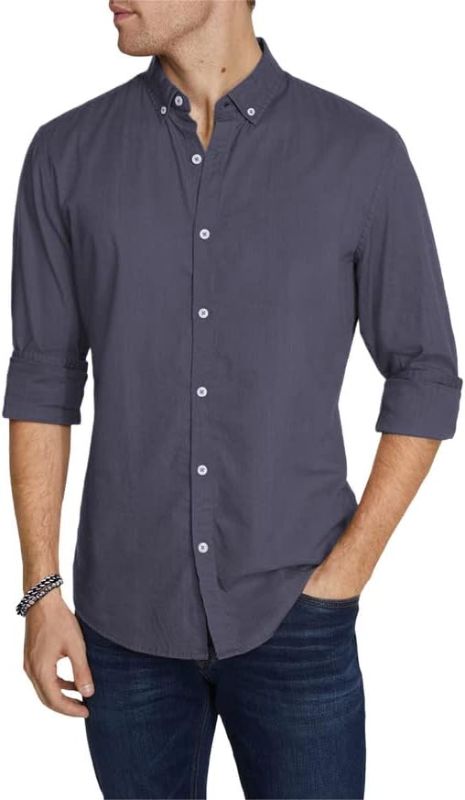 Photo 1 of JMIERR Mens Casual Button Down Shirt Slim Fit Solid Color Long Sleeve Blouse Cotton Dress Shirts for Men BLUE 2XL