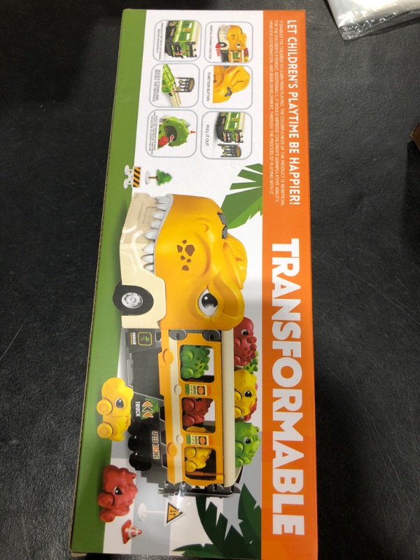 Photo 2 of Dwi Dowellin Dinosaur Truck Toys for Kids 3-5 Years,with 6 Dinosaur Car Vehicles,1 Toy Tyrannosaurus Dinosaur Transport Carrier Truck,Race Track Playset with Lights Sounds,Kids Gifts