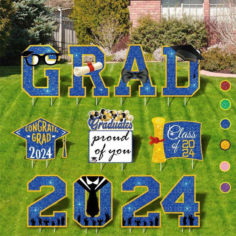 Photo 1 of Lotus Hills 11pcs Blue and Gold 2024 Graduation Party Decorations, Graduation Party Supplies Outdoor, Graduation Yard Signs class of 2024, Grad Yard Décor, Class of 2024 Graduation Decorations 