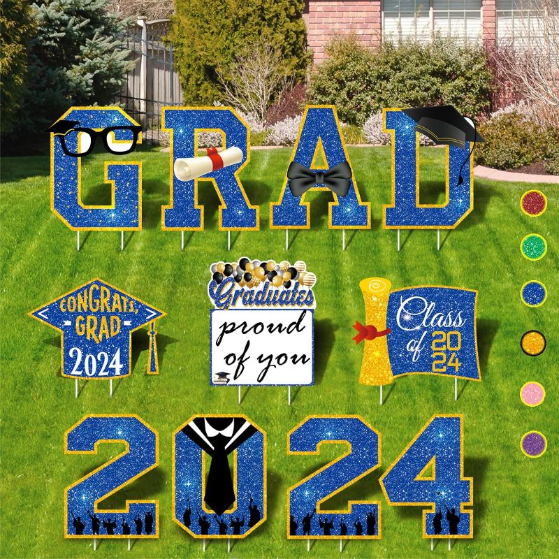 Photo 1 of 11pcs Blue and Gold 2024 Graduation Party Decorations, Graduation Party Supplies Outdoor, Graduation Yard Signs class of 2024, Grad Yard Décor, Class of 2024 Graduation Decorations
