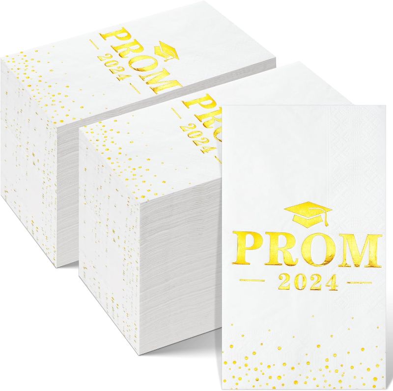Photo 1 of 200Pcs Prom Graduation Decorations 2024 Napkins,Grad Disposable Paper Napkins Gold Prom Dinner Napkins for High School College Prom Send off Graduation Party Decorations Class of 2024 Party Supplies