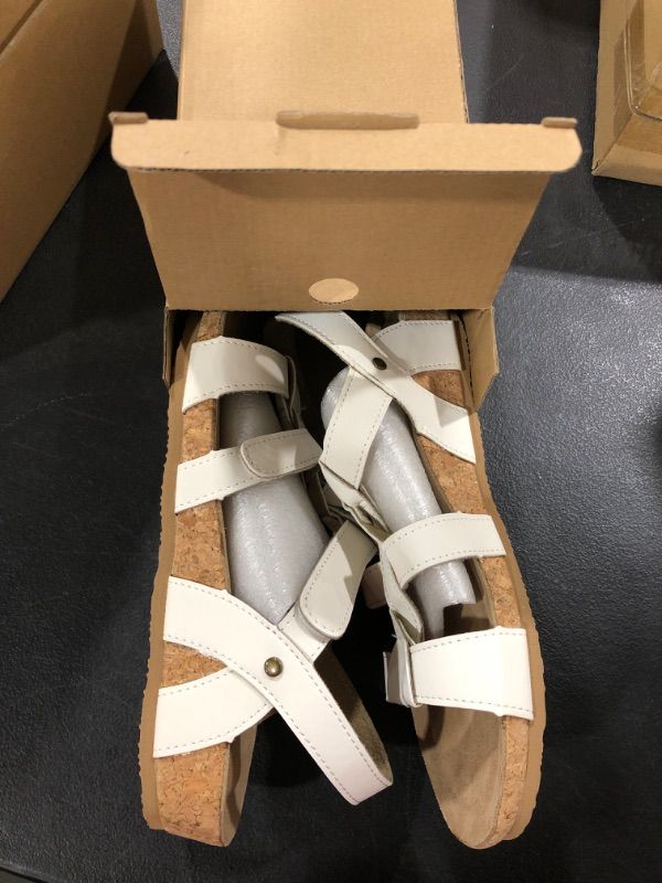Photo 1 of FITORY Women's Cork Wedge Sandal Platform Slides with Adjustable Strap Size 8 White