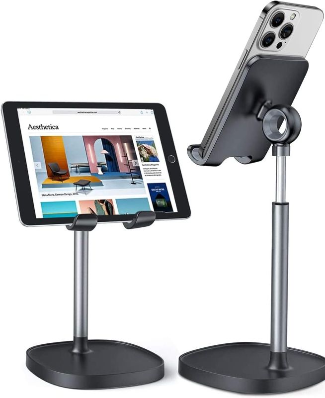 Photo 1 of Cell Phone Stand Adjustable Phone Holer for Desk, Office Desk Accessories for iPhone 15 Stand Fits All Mobile Phones, iPhone, Switch, Kindle, iPads, Tablet 4-10in