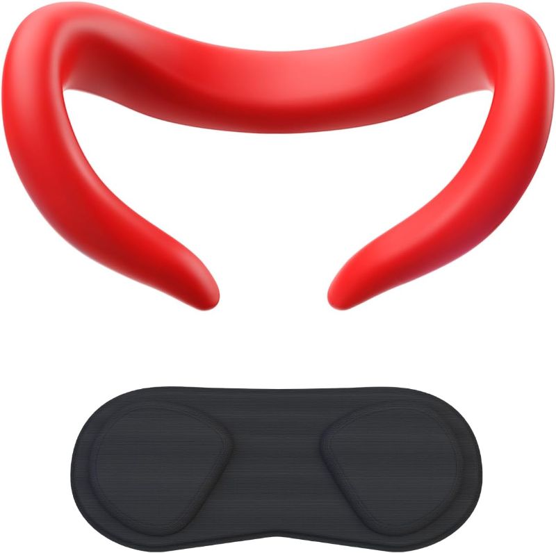 Photo 1 of Silicone Face Cover and Lens Cover Compatible with Quest 3, Accessories Bundle Provide Comprehensive Protection for Your VR Headset, Sweatproof Washable Anti-Dust (Red)