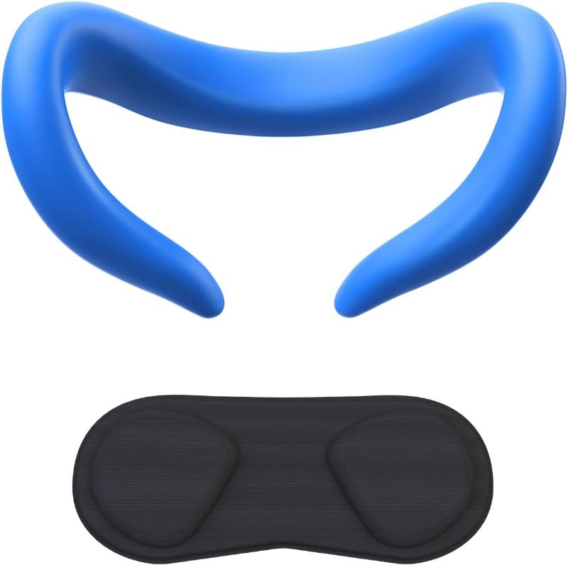 Photo 1 of Silicone Face Cover and Lens Cover Compatible with Quest 3, Accessories Bundle Provide Comprehensive Protection for Your VR Headset, Sweatproof Washable Anti-Dust(Blue)