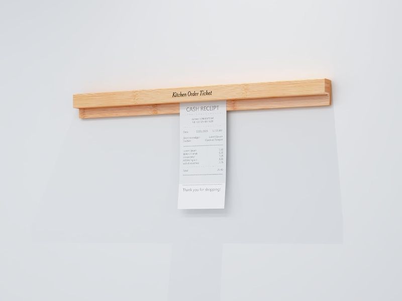 Photo 1 of Restaurant Ticket Holder Bamboo Receipt Holder Bamboo Order Rack Ticket Rack Natural Kitchen Slide Check Rack for Office Cafes Pubs(16 Inch,1Pcs)