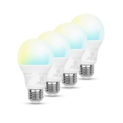 Photo 1 of Amazon Basics Smart A19 LED Light Bulb, Tunable White, 2.4 GHz Wi-Fi, 60W Equivalent 800LM, Works with Alexa Only, 4-Pack, Certified for Humans
