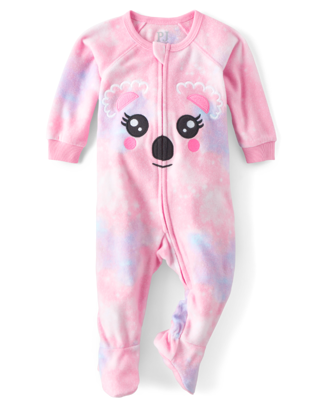 Photo 1 of The Children's Place Baby and Toddler Girls Koala Face Fleece Footed One Piece Pajamas | Size 5T | Pink | 100% Polyester Microfleece
