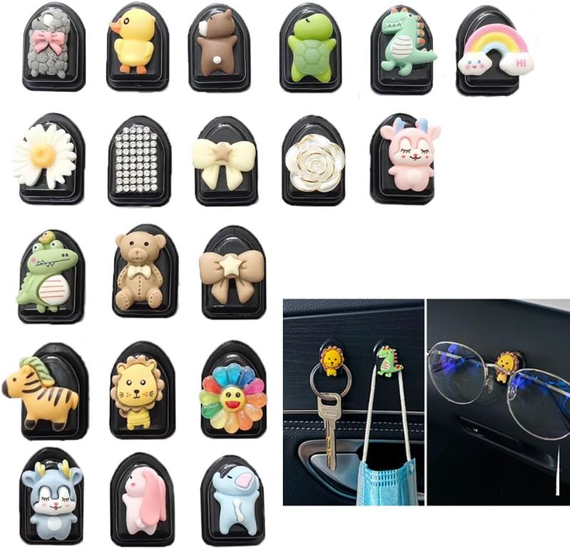 Photo 1 of 20pieces cute cartoon hooks, car storage hooks, used for keys, USB cables, headphone cable holders, glasses holders, can be used in places such as desks, bathrooms, rooms, kitchens, cars, etc