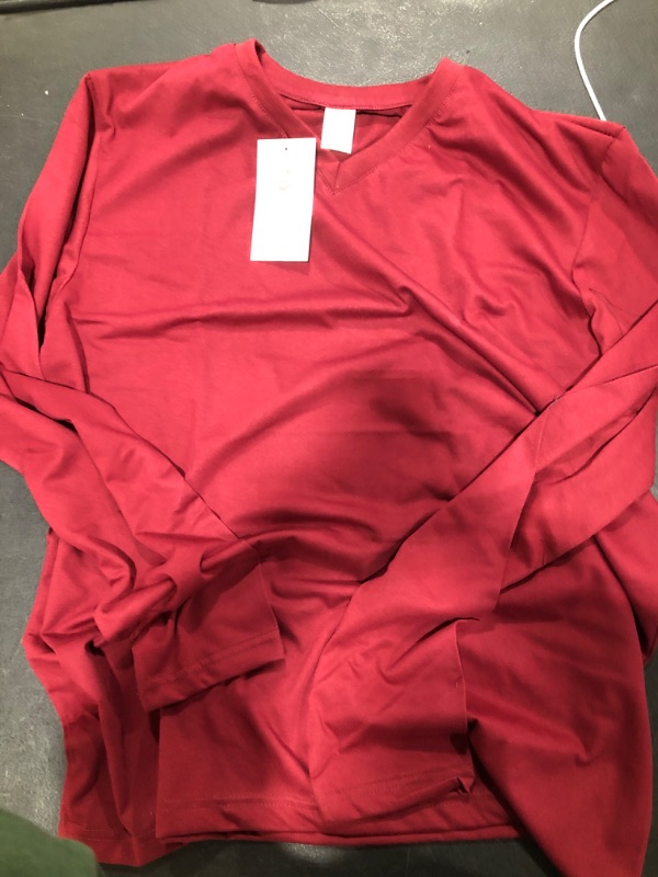 Photo 2 of Maroon Mens Tshirts - Long Sleeve Shirts for Men [40001062] | LGS Vneck Plain, SIZE LARGE