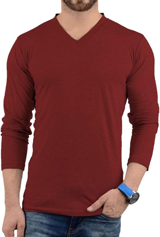 Photo 1 of Maroon Mens Tshirts - Long Sleeve Shirts for Men [40001062] | LGS Vneck Plain, SIZE LARGE
