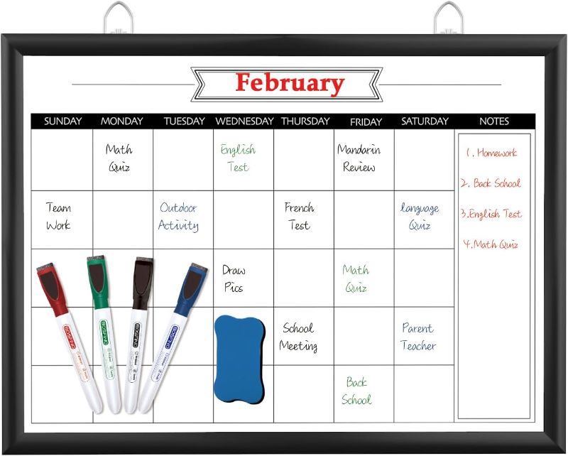 Photo 1 of DumanAsen Calendar Whiteboard, 12" x 16" Wood Frame Magnetic Monthly Calendar Whiteboard for Wall, Dry Erase/Portable Whiteboard for Home,Office, Includes 4 Markers, Eraser and Hanging Hardware 