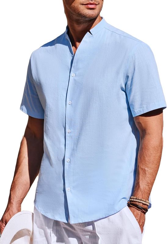 Photo 1 of Runcati Mens Linen Button Down Shirts Long Sleeve Beach Floral Print Summer Casual Shirts Medium BLUE