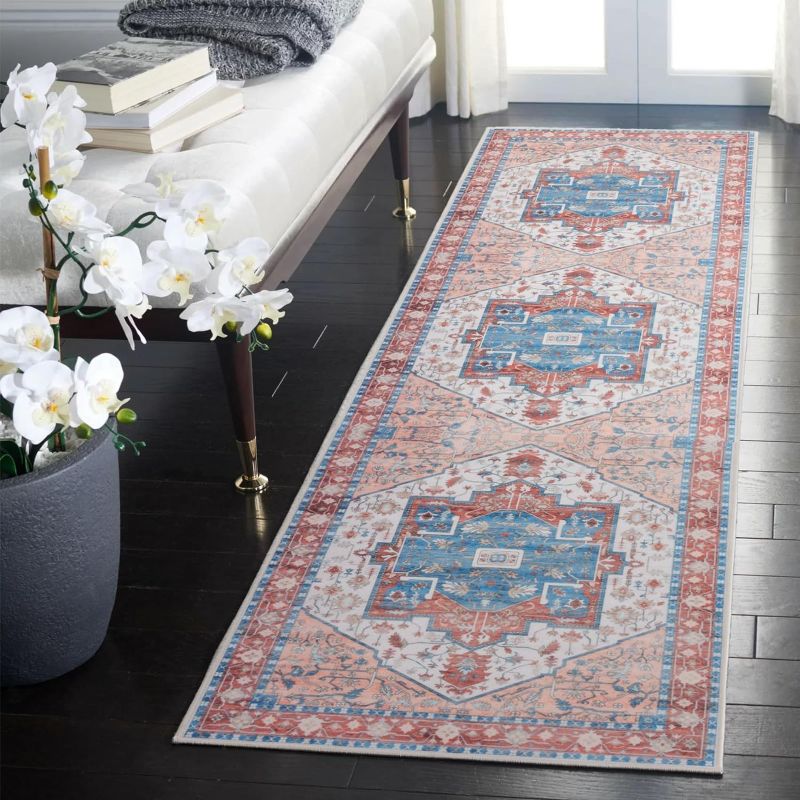 Photo 1 of Carvapet Vintage Thin Runner Area Rug Stain Resistant & Machine Washable Home Decor for Bedroom, Hallway, Dining Room, Living Room, and Entryway,2X 7,Blue & Sage