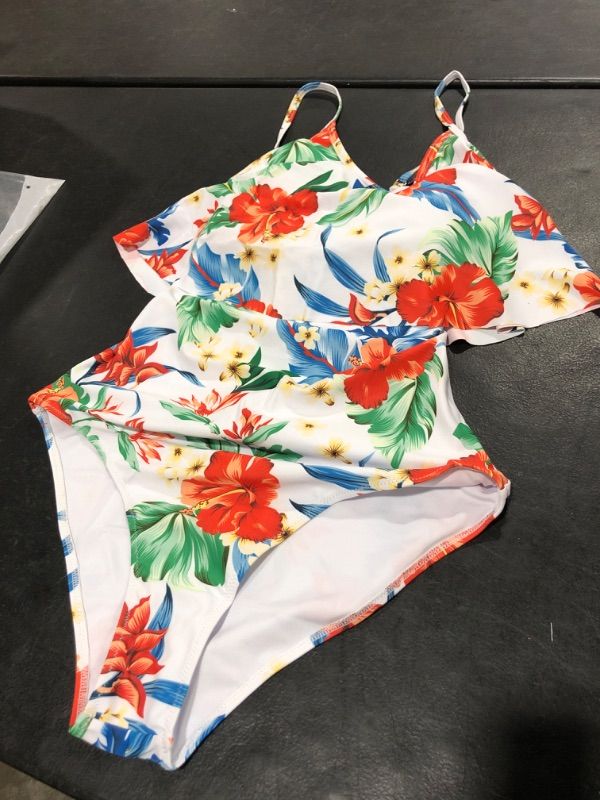 Photo 1 of WOMENS WHITE & FLORAL BATHING SUIT ONE PIECE TUMMY CONTROL LARGE 