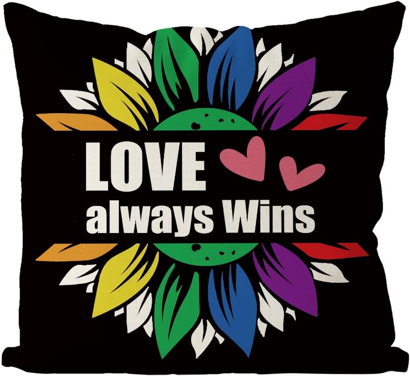Photo 1 of GAGEC LGBT Pillow Covers 18x18 Inch Love Always Wins Floral Rainbow Decorative Throw Pillow Covers Gay Lesbian Pillow Case Home Sofa Bedroom Living Room Cushion Case Farmhouse Decorations
