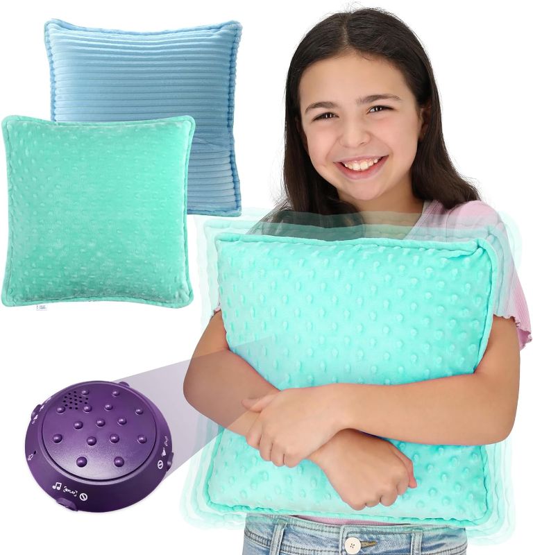 Photo 1 of Special Supplies Vibrating Pillow Sensory Pressure Activated for Kids and Adults, 12” x 12” Plush Minky Soft Cover with Textured Therapy Stimulation Bumps, Blue and Green
