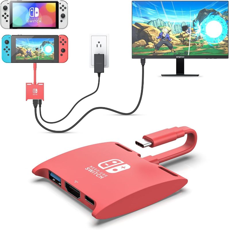 Photo 1 of Switch Dock for Nintendo Switch/OLED, Portable TV Dock Charging Station with HDMI USB 3.0 Port and 100W Fast Charging, USB C to HDMI Mini Travel Dock Adapter for TV, MacBook, Samsung(Red)
