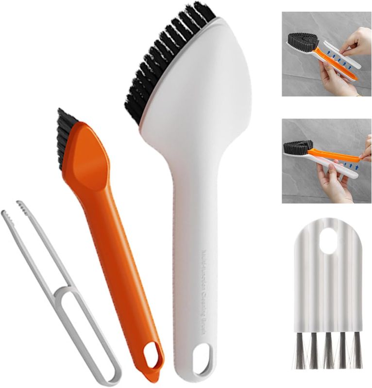 Photo 1 of 4Pcs Scrub Brush for Cleaning, Multifunctional 3 in 1 Medium Stiff Cleaning Brush, Household Cleaning Brush for Kitchen, Bathroom, Bathtub, Carpet
