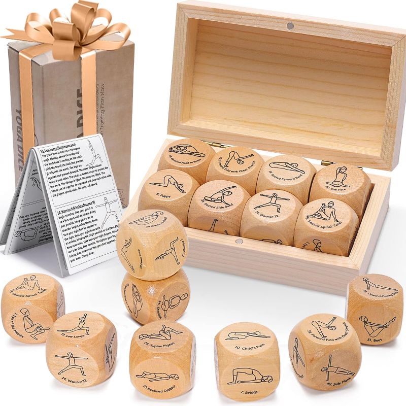 Photo 1 of Yoga Dice in Wooden Gift Box with Practice Guide, 8 Workout Exercise Dice, Tons of Possible Combinations, Yoga Accessories Gifts for Beginners Women, Mindfulness Meditation Gifts,Fitness Dice
