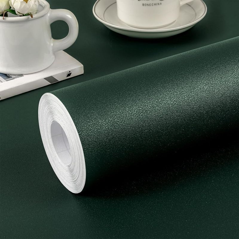 Photo 1 of practicalWs Dark Green Peel and Stick Wallpaper 15.7"x118.1" Solid Color Green Contact Paper Self Adhesive Removable Wallpaper for Natural Bedroom Cabinet Wall Decoration Renovation
