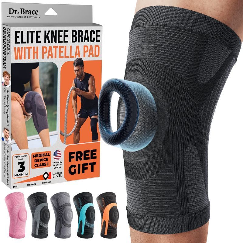 Photo 1 of DR. BRACE ELITE Knee Brace For Knee Pain, Compression Knee Sleeve With Patella Pad For Maximum Knee Support And Fast Recovery For Men And Women-Please Check How To Measure Video (Pluto, Medium) Set of 2