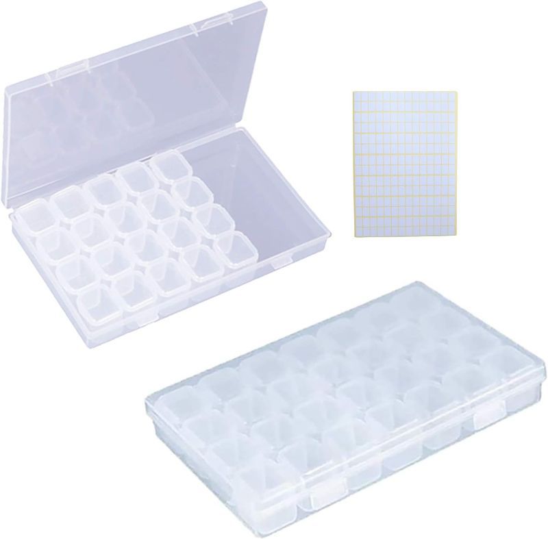 Photo 1 of 2 Pack 28 Grids Clear 5D Diamond Painting Embroidery Box, Accessories Storage Containers Adjustable Bead Case with 196 Pcs Label Stickers (28 Grids-2pack)

