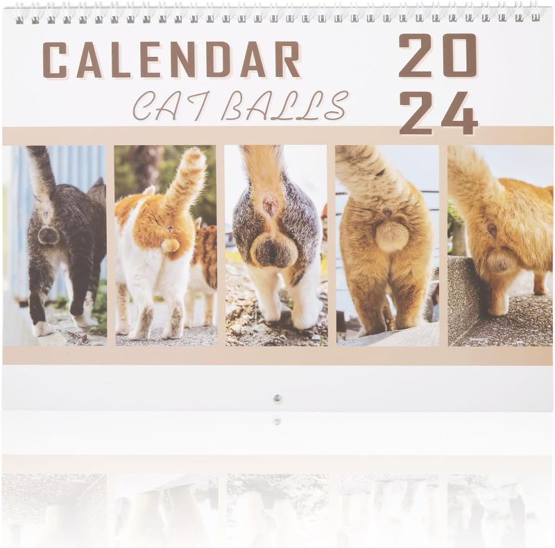 Photo 1 of Cat Balls Calendar 2024, Funny 12 Month Wall Calendar January-December Humor Gag Gift for Best Friend Home Wall Art Decoration Office Supplies
