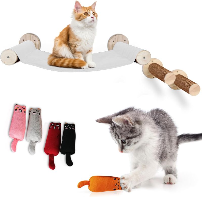 Photo 1 of Set Cat Wall Hammock with Two Steps &5 Catnip Cotton Toys-Cat Wall Shelves Extra Strong Conical Support Base-Cat Wall Furniture Easy to Assemble-Includes Hardware for Concrete & Drywall
