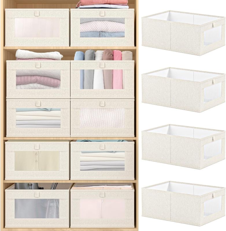 Photo 1 of 4 Pack Linen Closet Organizers and Storage Bins, Storage Containers with Clear Window, Large Storage Boxes Baskets for Organizing Clothing, Jeans, Toys, Books, Shelves, Closet, Wardrobe
