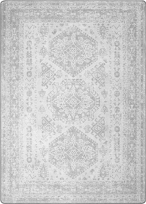 Photo 1 of BEIMO Area Rugs Machine Washable Rug for Living Room Bedroom, Vintage Distressed Print Grey Floral Medallion Accent Throw Rug, Low Pile Ultra-Thin Lightweight Non Slip Backing
